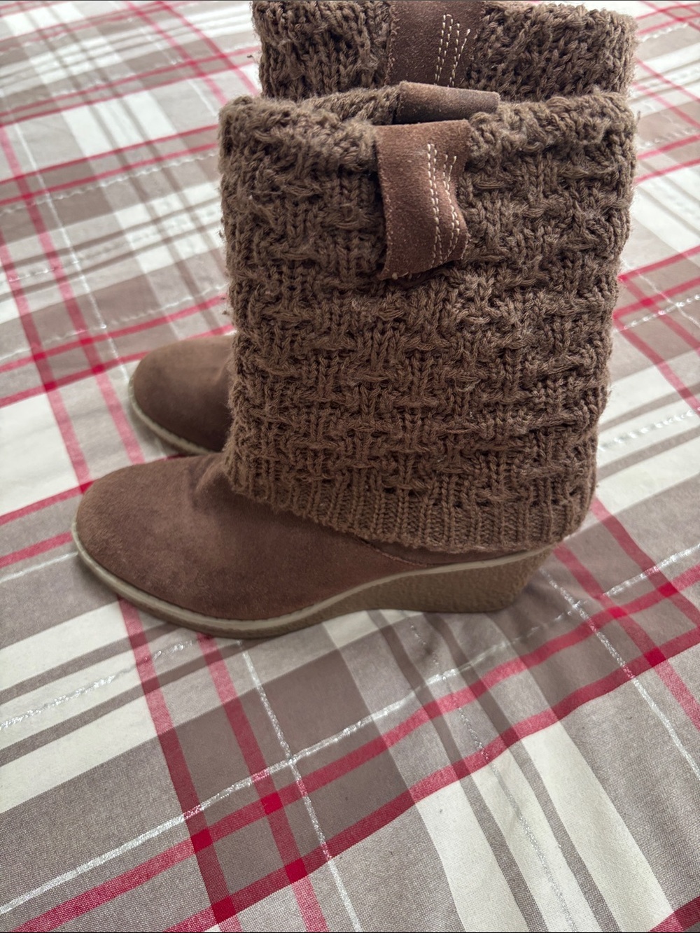 Dr. Scholl's Brown Knit Suede Wedge Ankle Boots